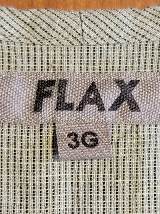 Flax Green Tan Gold Black Linen Short Sleeve Pullover Scoop Neck Tee - Sz 24-26 - Picture 4 of 6